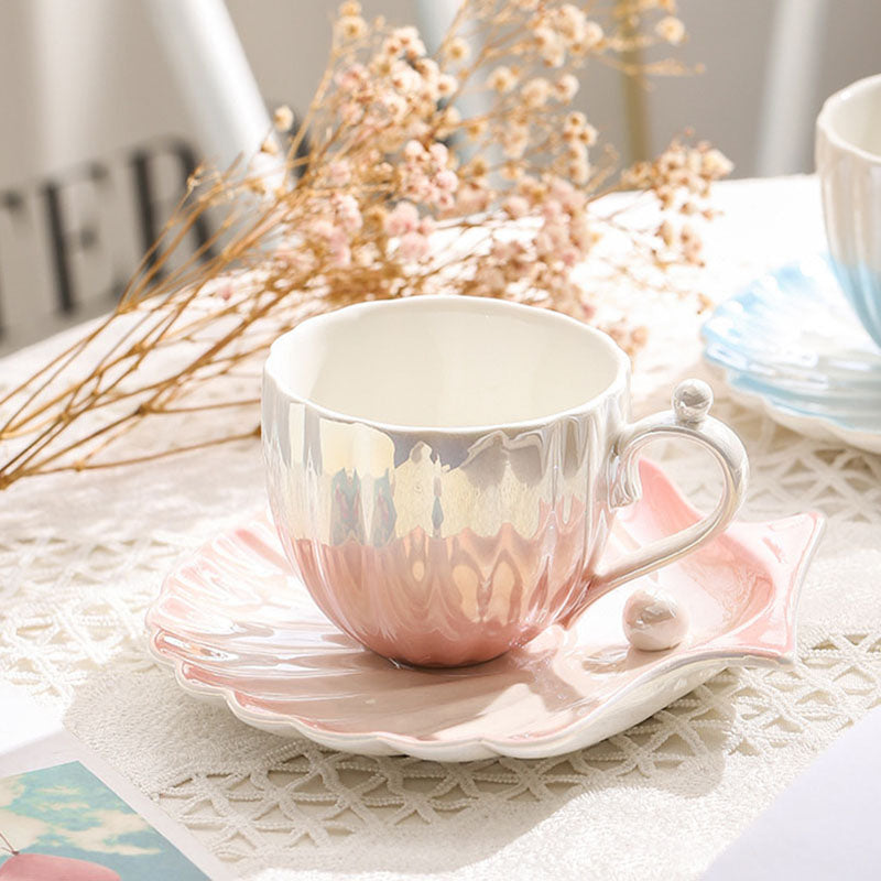 Creative Pearl Shell Tea Cup with Saucer