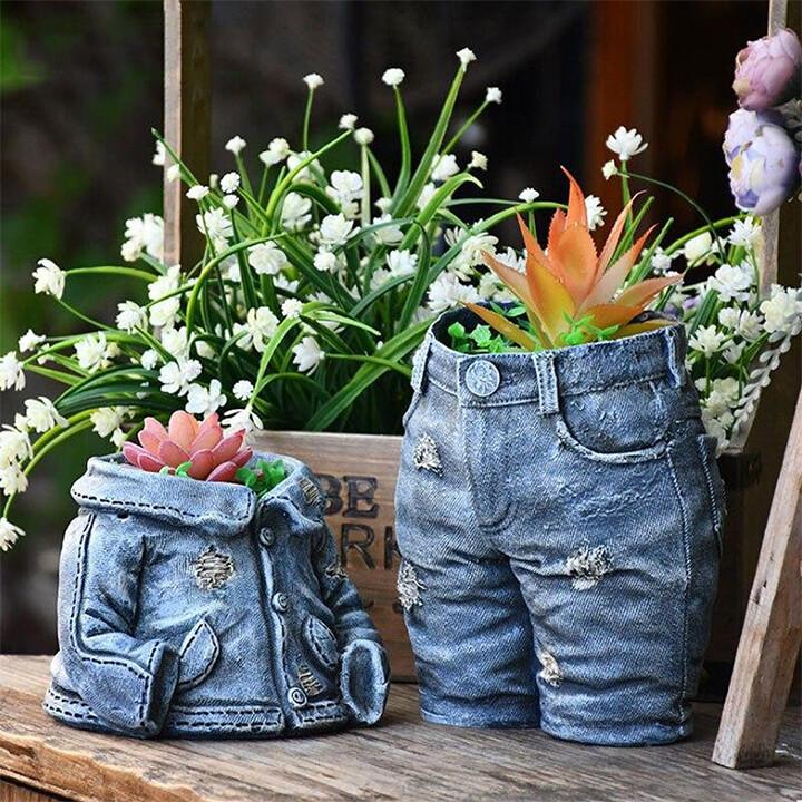 Denim Clothes Pants Flower Pot
