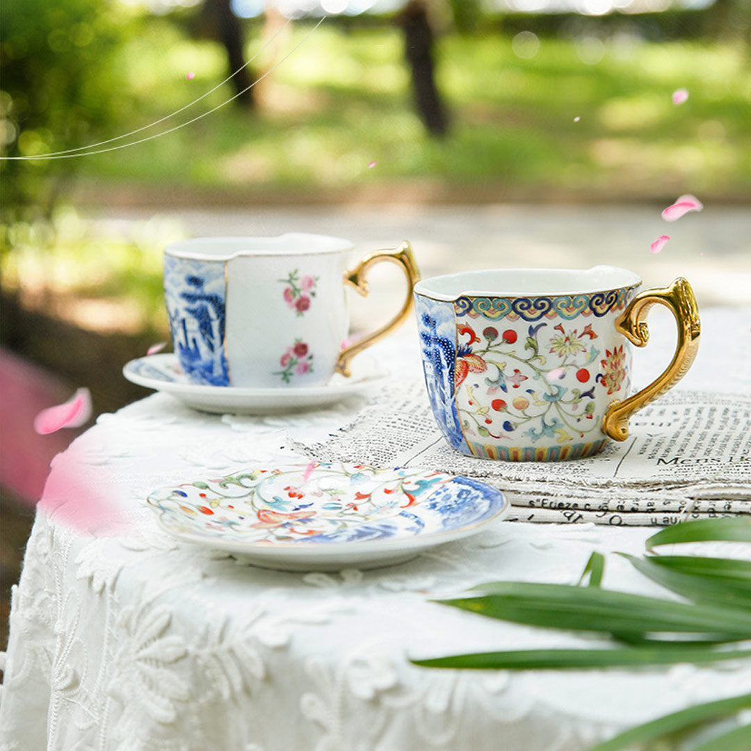 Rural British Style Coffee Cup and Saucer Set