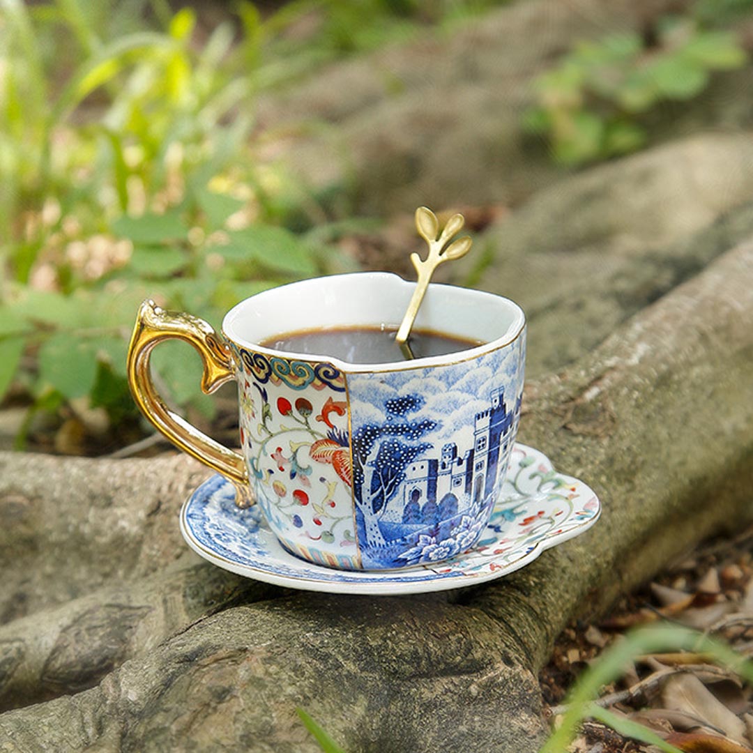 Rural British Style Coffee Cup and Saucer Set