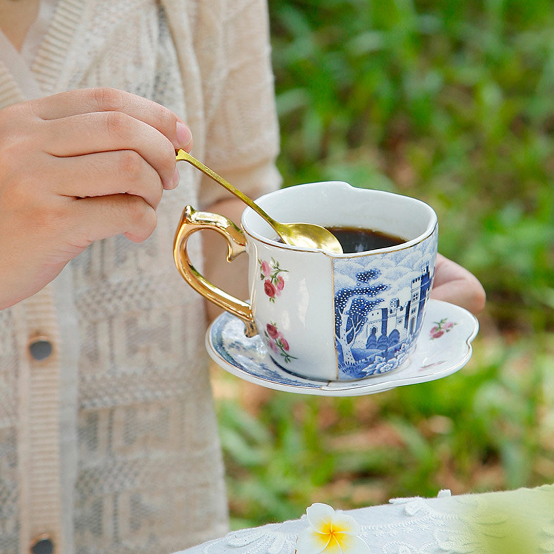 Rural British Style Coffee Cup and Saucer Set