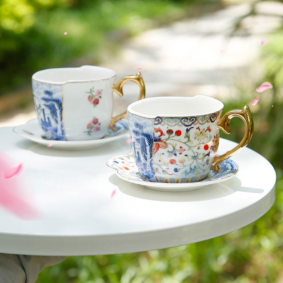 Rural British Style Coffee Cup and Saucer Set