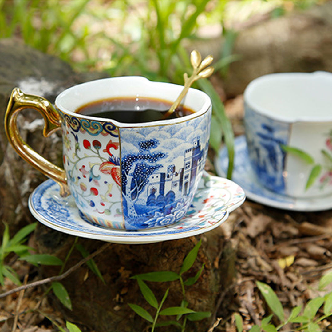 Rural British Style Coffee Cup and Saucer Set