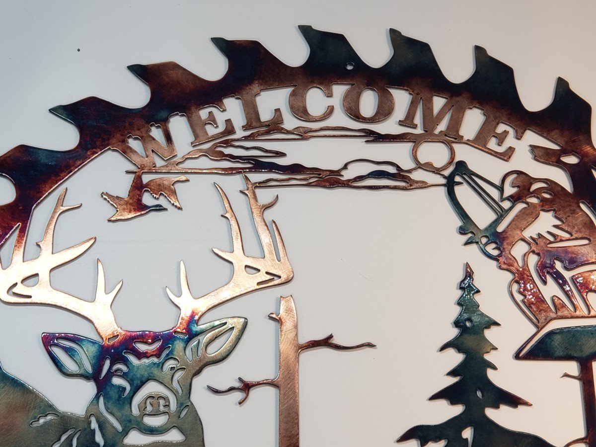 Whitetail Bowhunter Welcome Saw Blade Cut Out Metal Wall Art