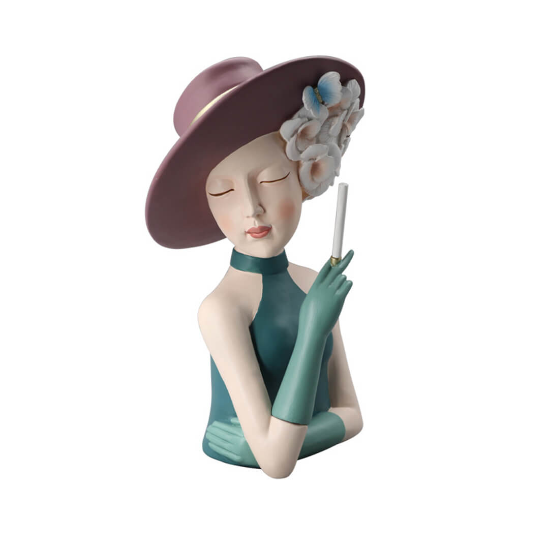 Moderne Mädchen denken Statue Blumenvase