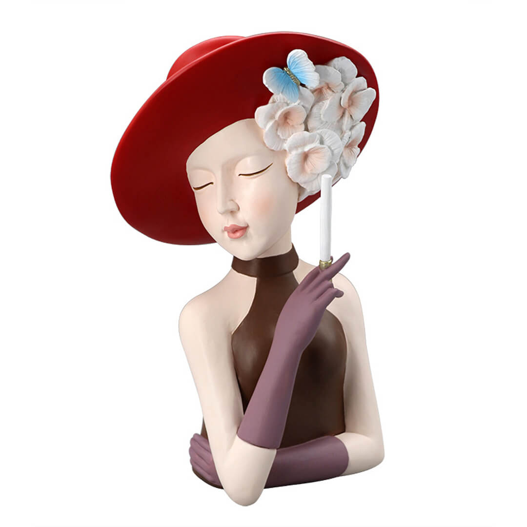Moderne Mädchen denken Statue Blumenvase