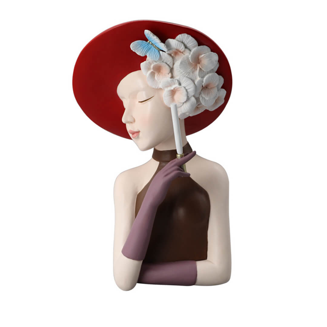 Moderne Mädchen denken Statue Blumenvase