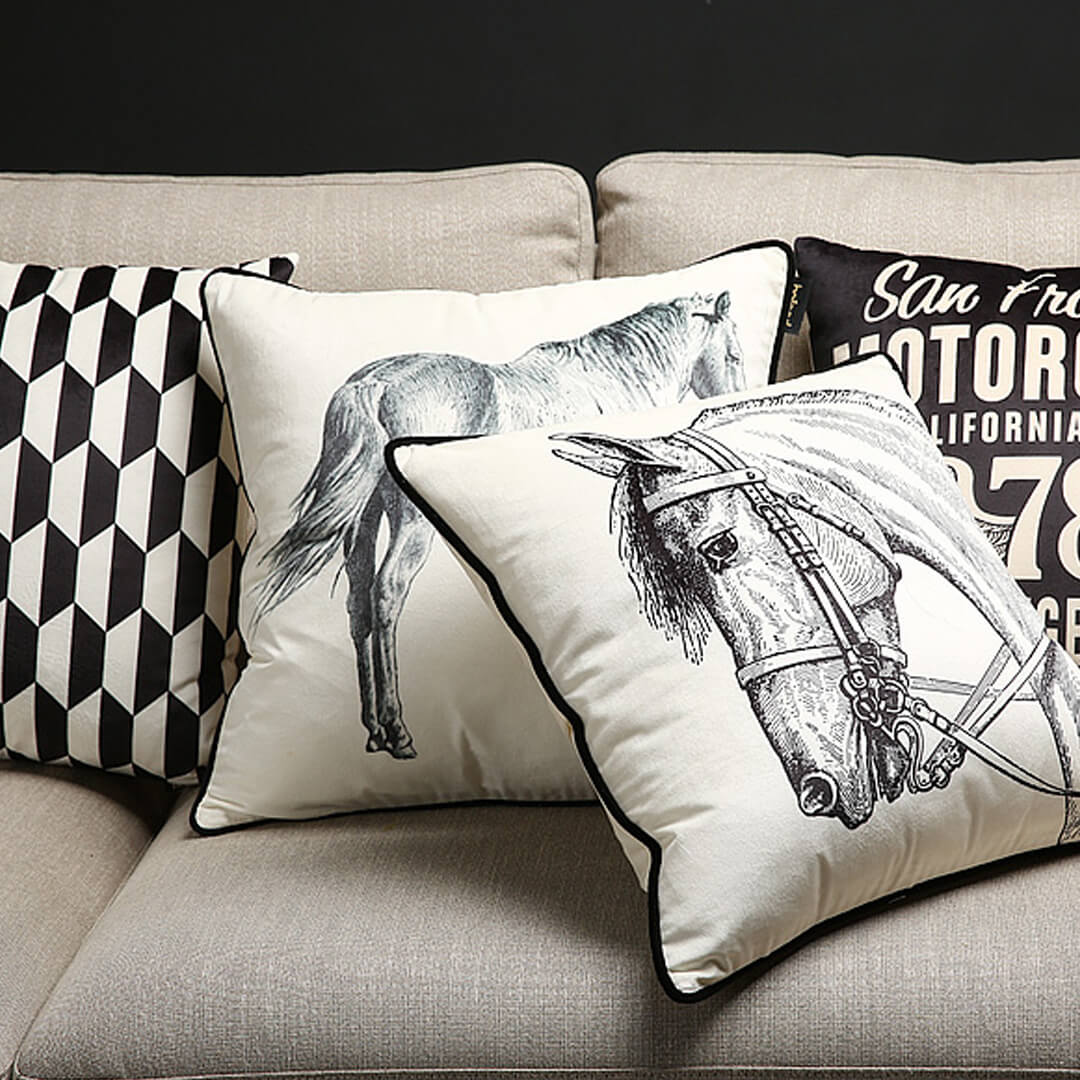 Funda de almohada con estampado de cabeza de caballo