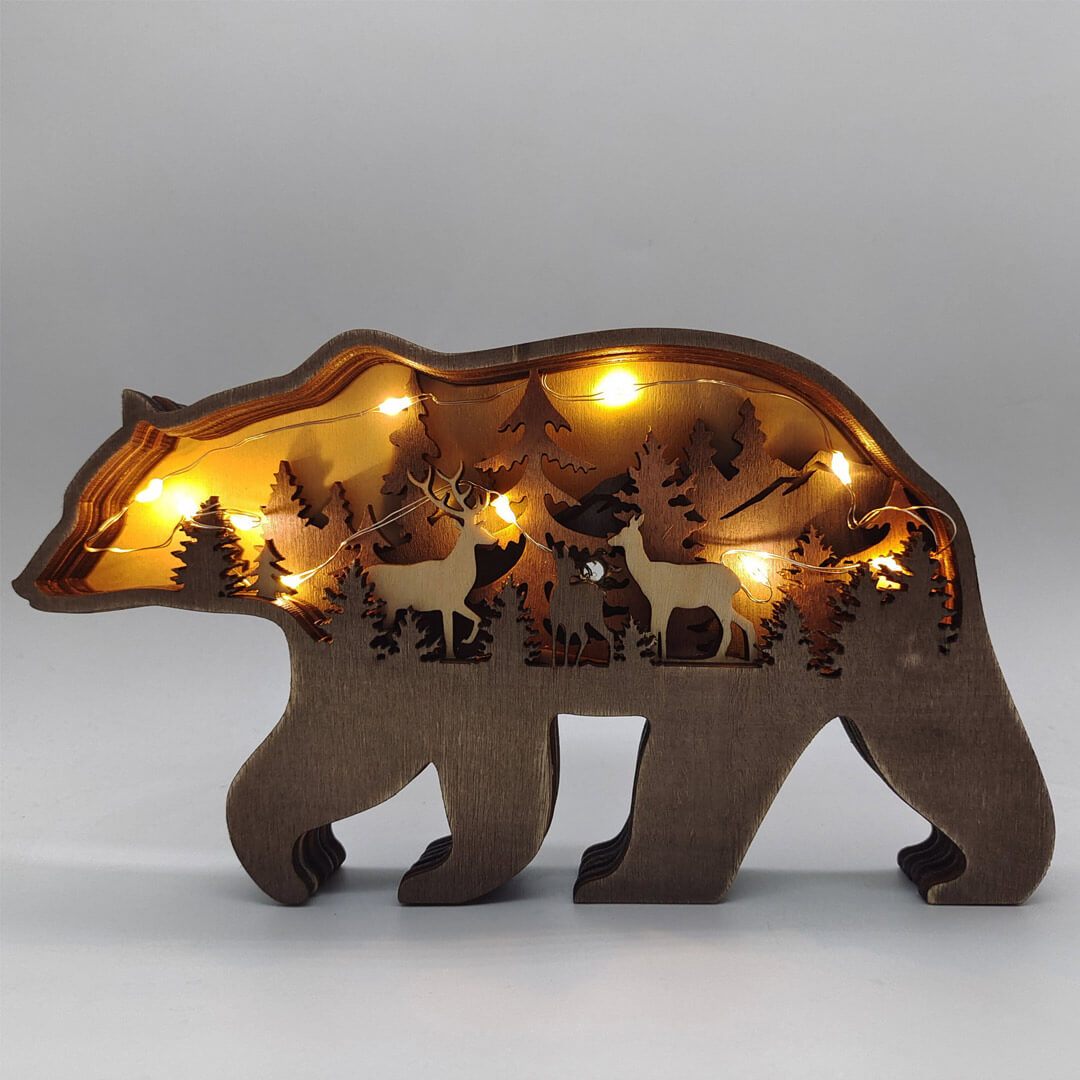 3D Wooden Bear Carving Handcraft