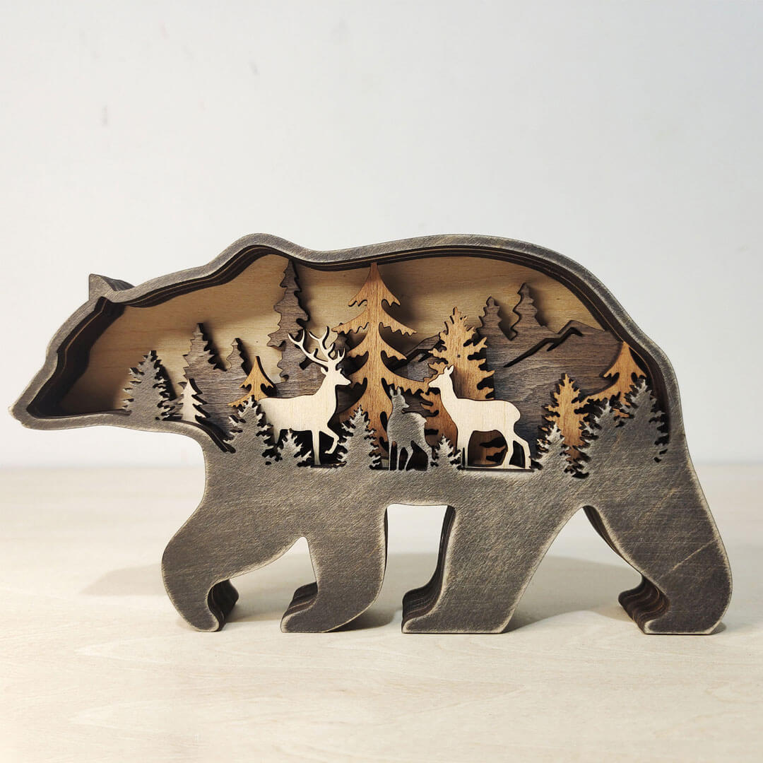 3D Wooden Bear Carving Handcraft