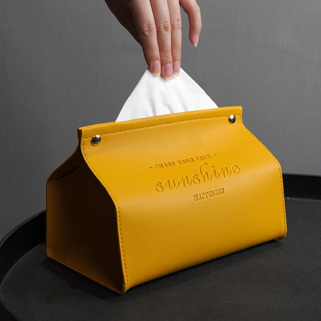 Caja de pañuelos de cuero