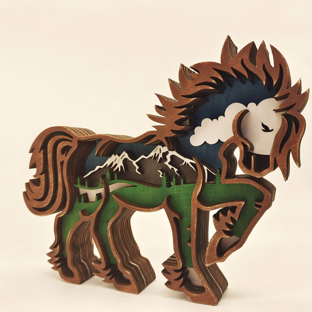 3D Wooden Horse Carving Handcraft