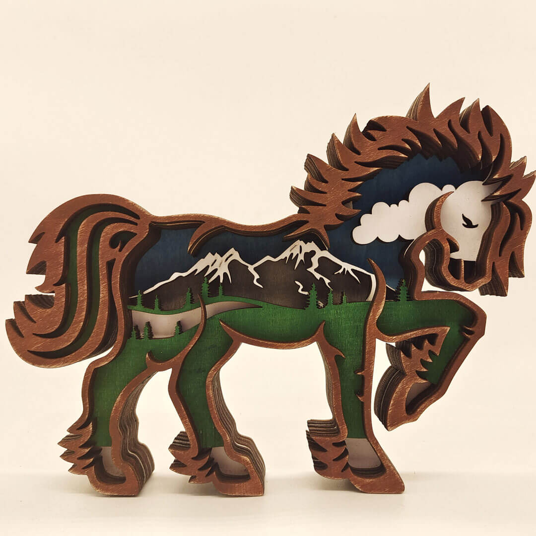 3D Wooden Horse Carving Handcraft