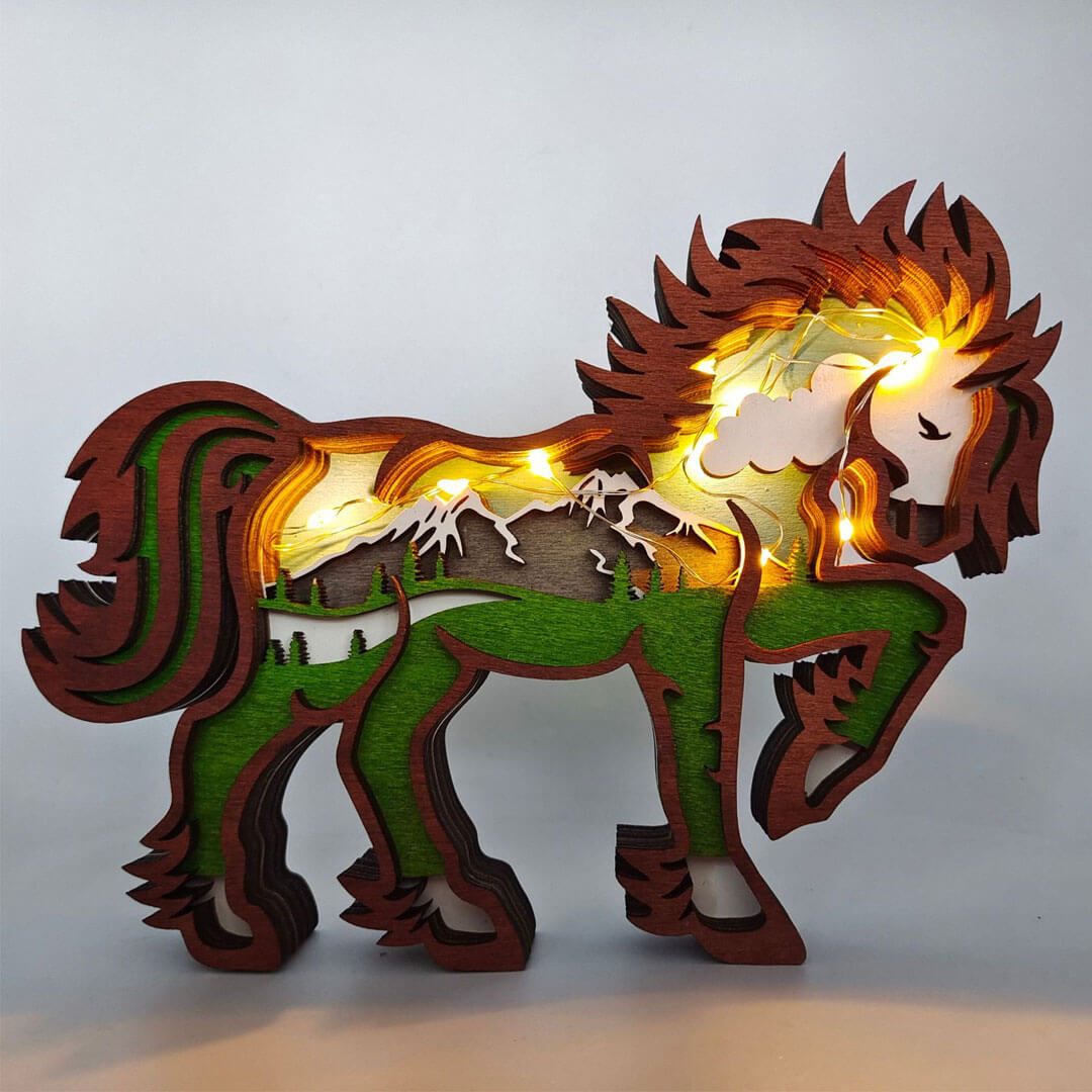 3D Wooden Horse Carving Handcraft