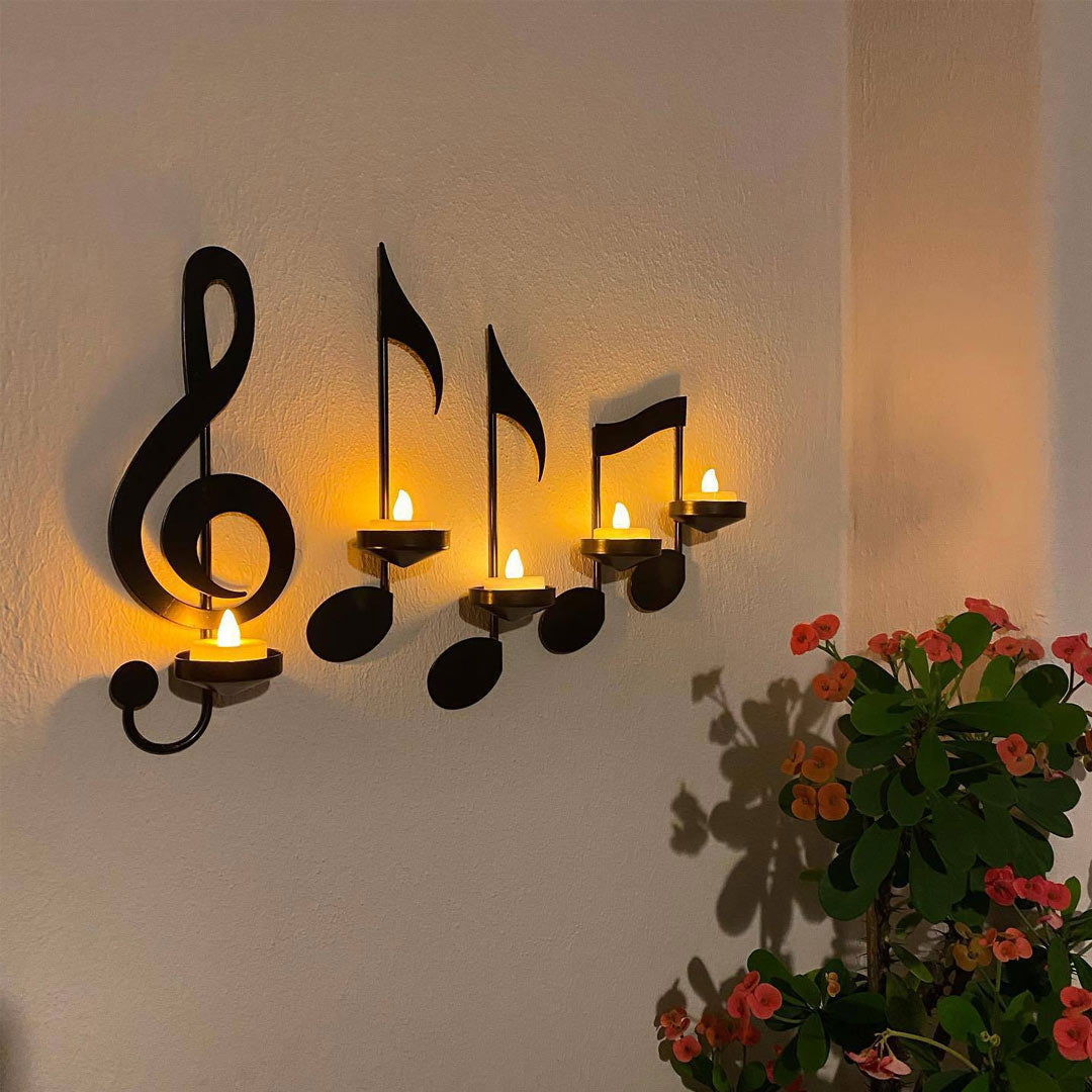 Black Music Note Decorative Wall Candle Holder