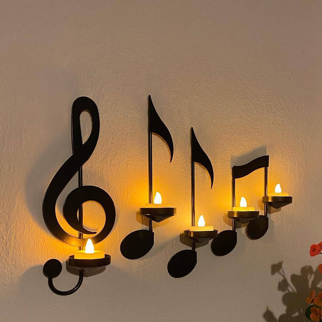 Black Music Note Decorative Wall Candle Holder