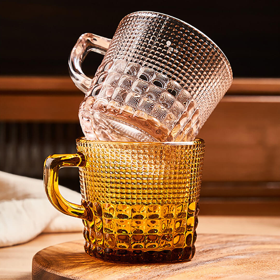 Juego de taza y platillo vintage de vidrio