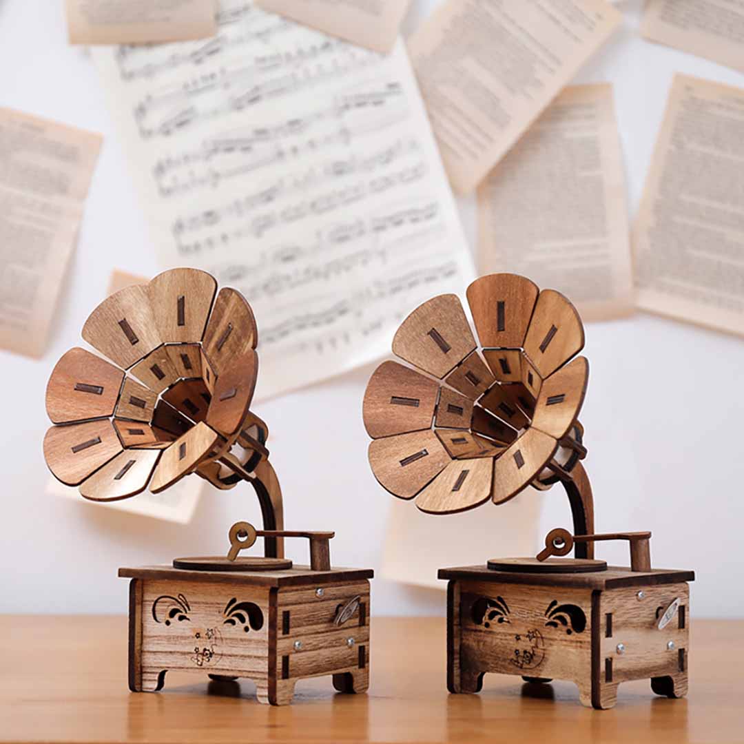 Wooden Assembled Gramophone Music Box