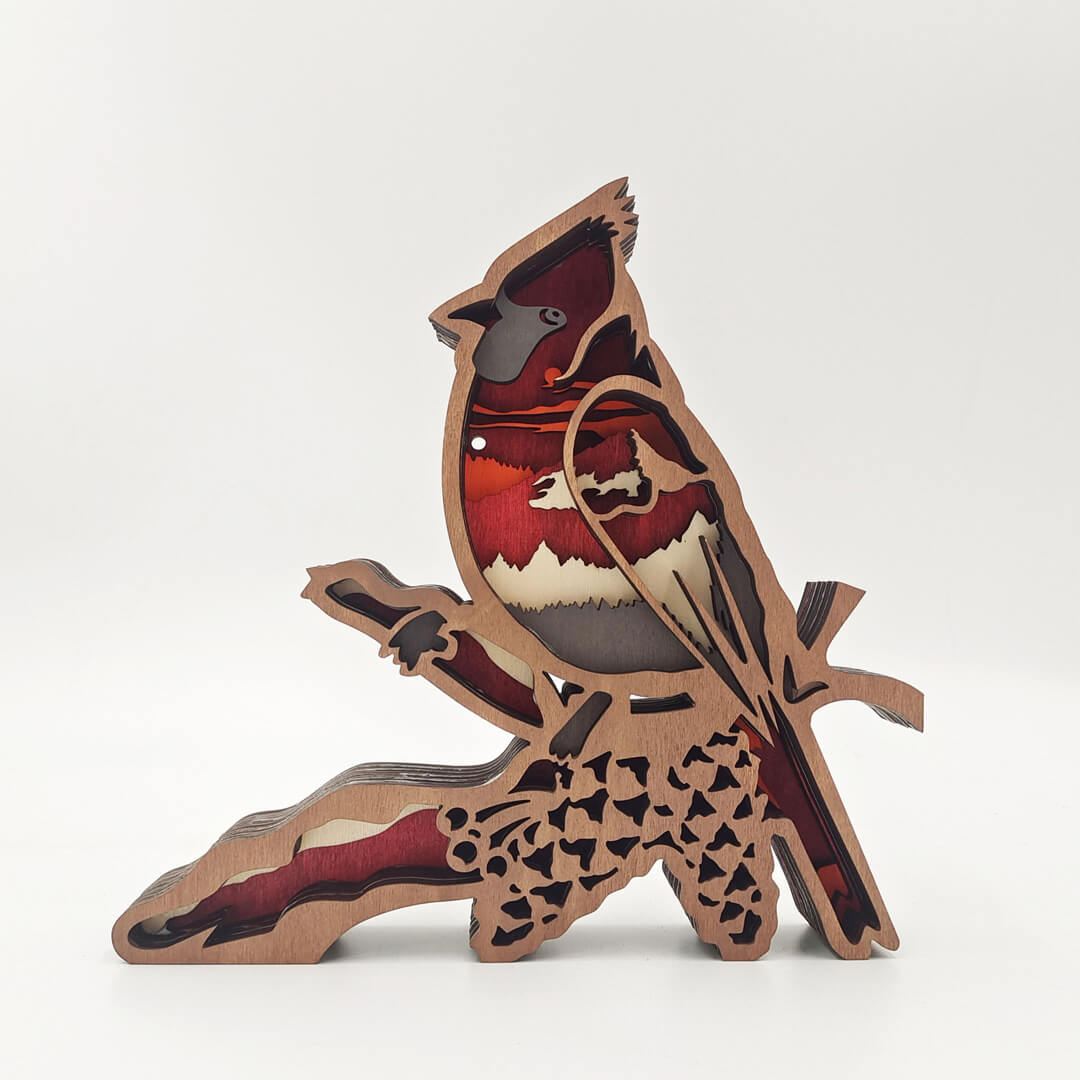 3D Wooden Northern Cardinal Carving Handcraft