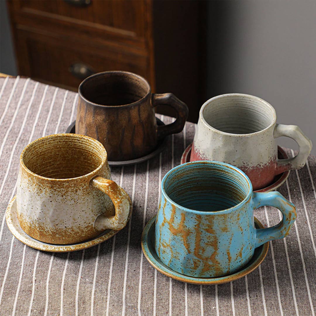 Taza de café de cerámica vintage hecha a mano