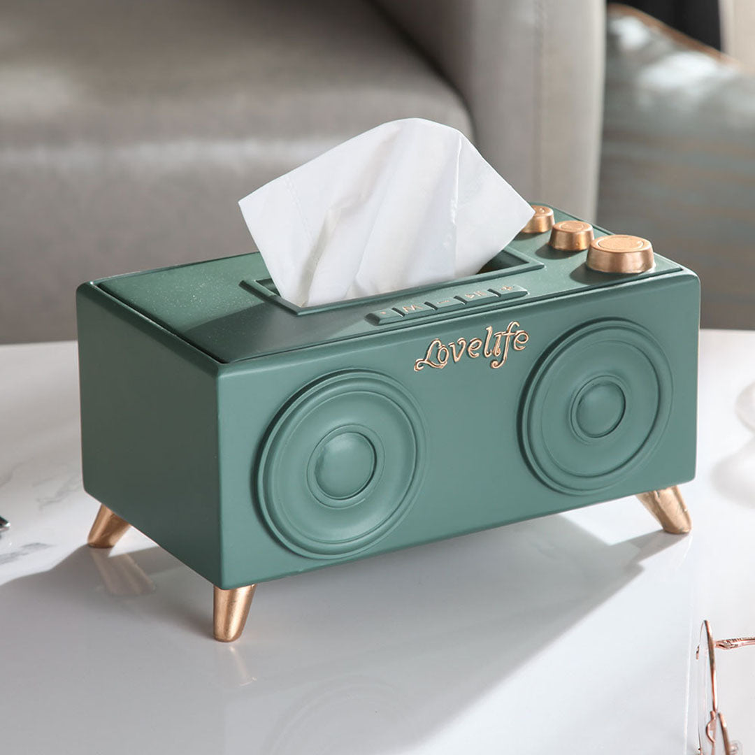 Caja de pañuelos de audio de música retro
