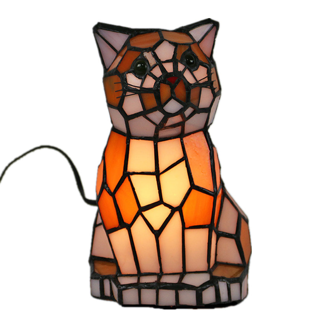 Lámpara de acento de vidrio Tiffany Cat