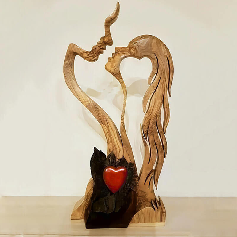 Ornement de statue en bois de couple d'amour éternel