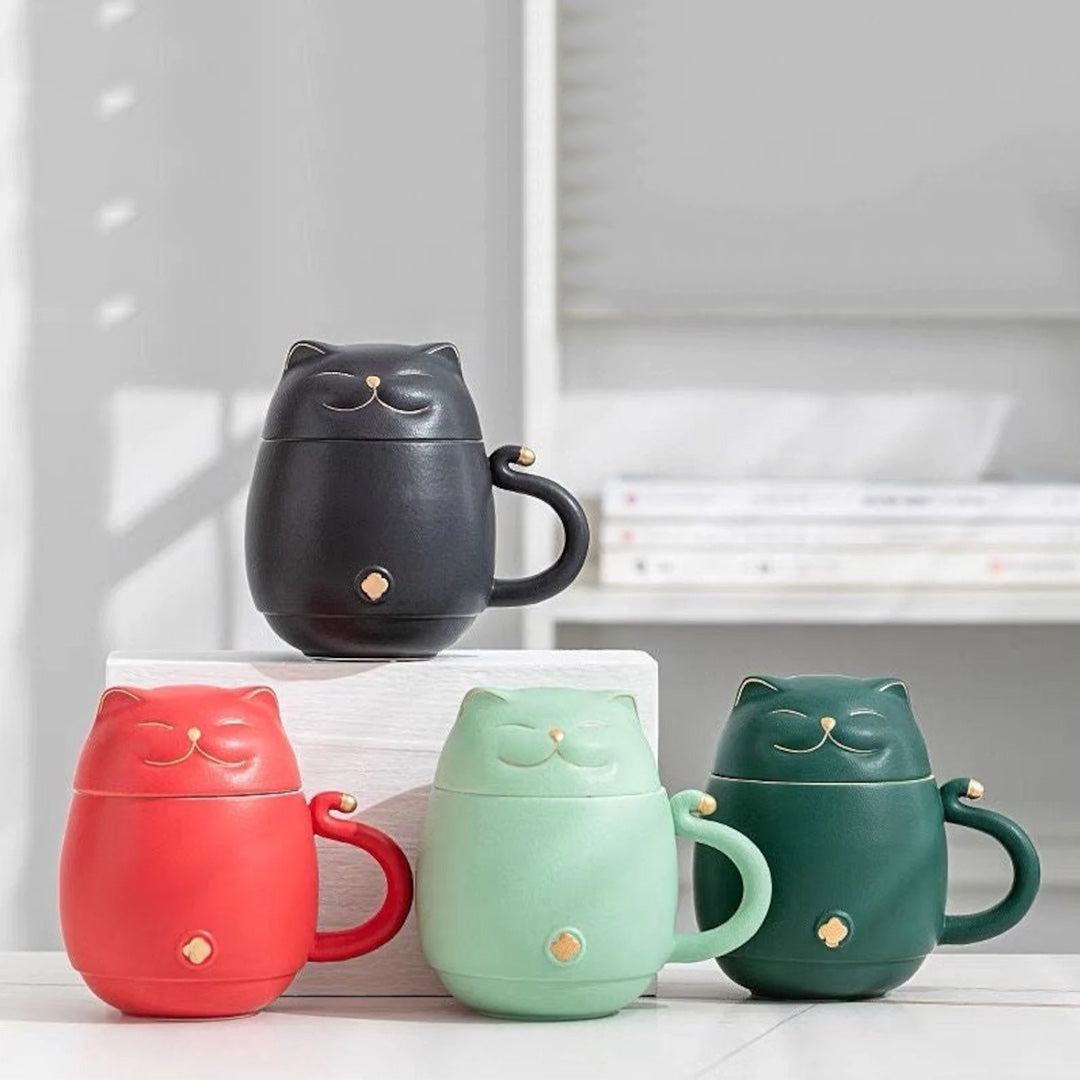 Tasse à thé chat avec infuseur et couvercle