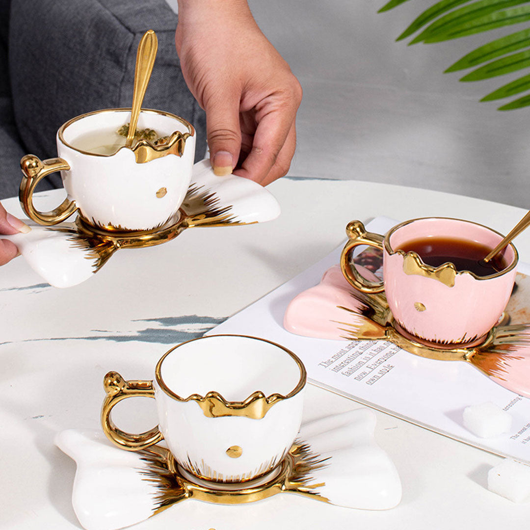 Bow Tie Cat Shape Mug With Saucer & Spoon