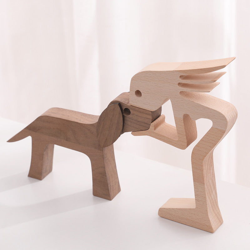 Adorno de madera humano y perro