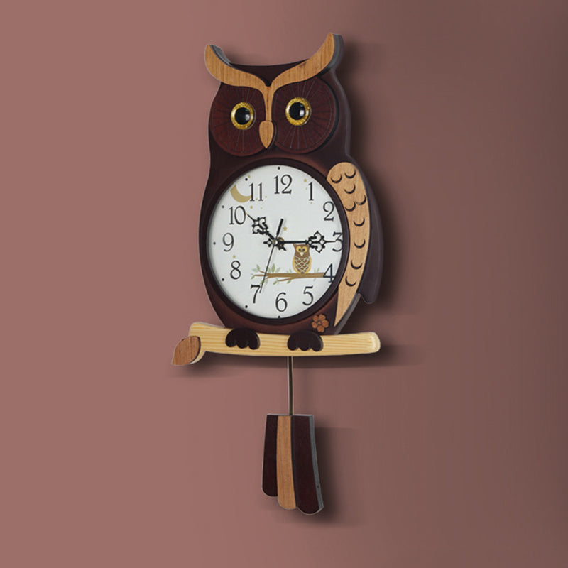 Eule Holz-Quarz-Wanduhr