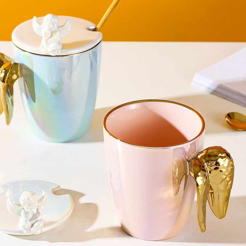 Tasse d'aile 3D holographique d'ange (avec cuillère)