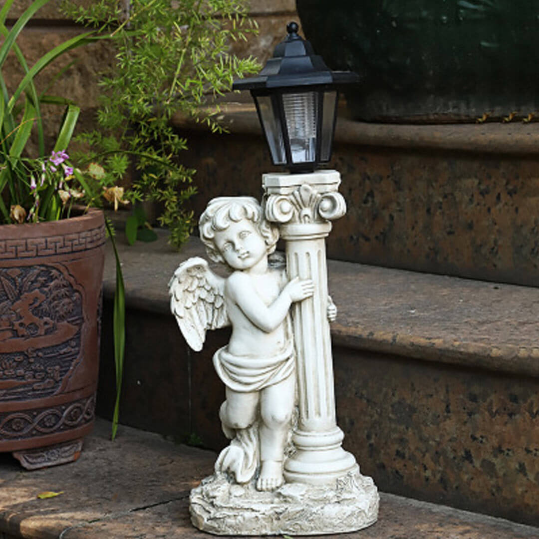 Estatua de ángel solar con luces LED
