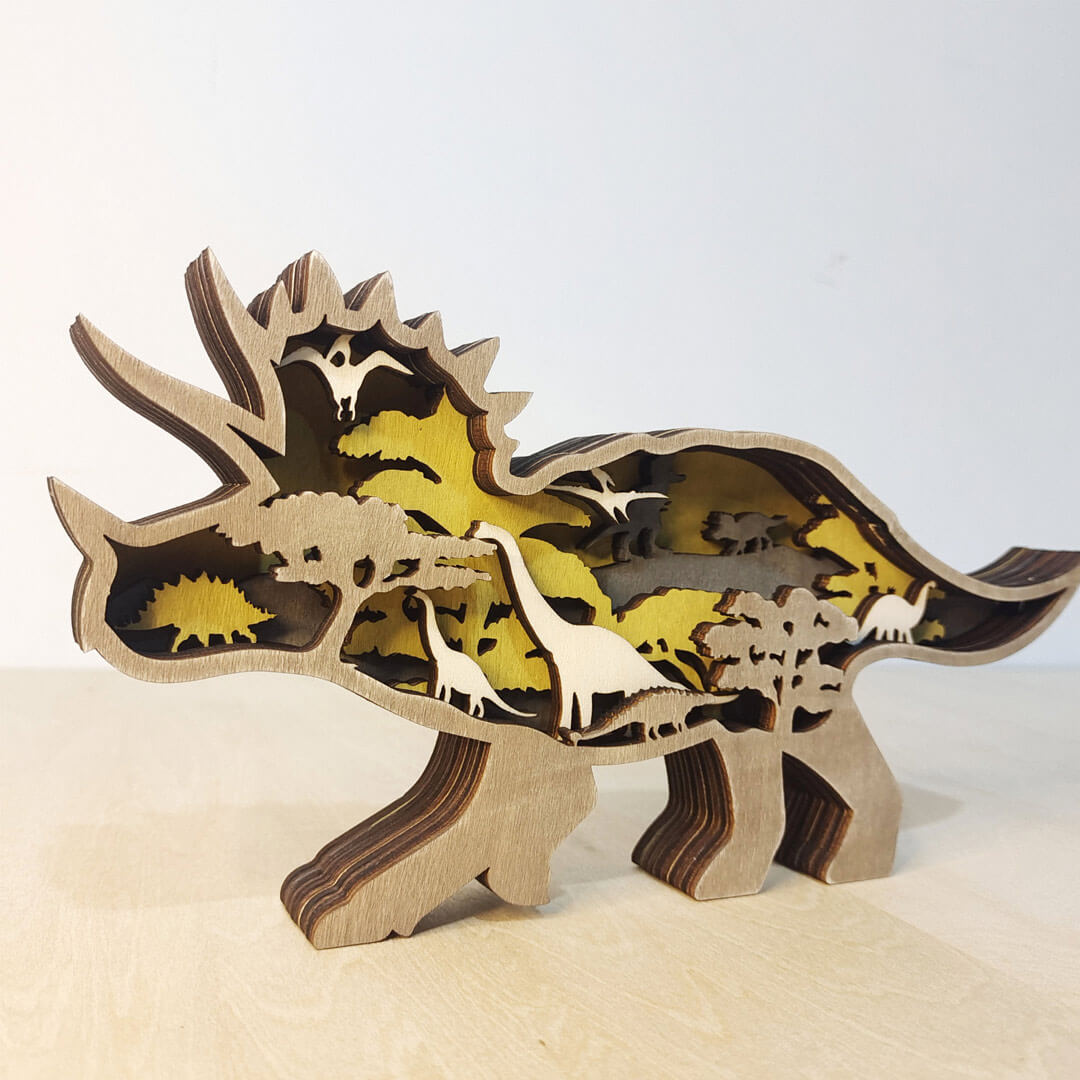 3D Wooden Triceratops Carving Handcraft