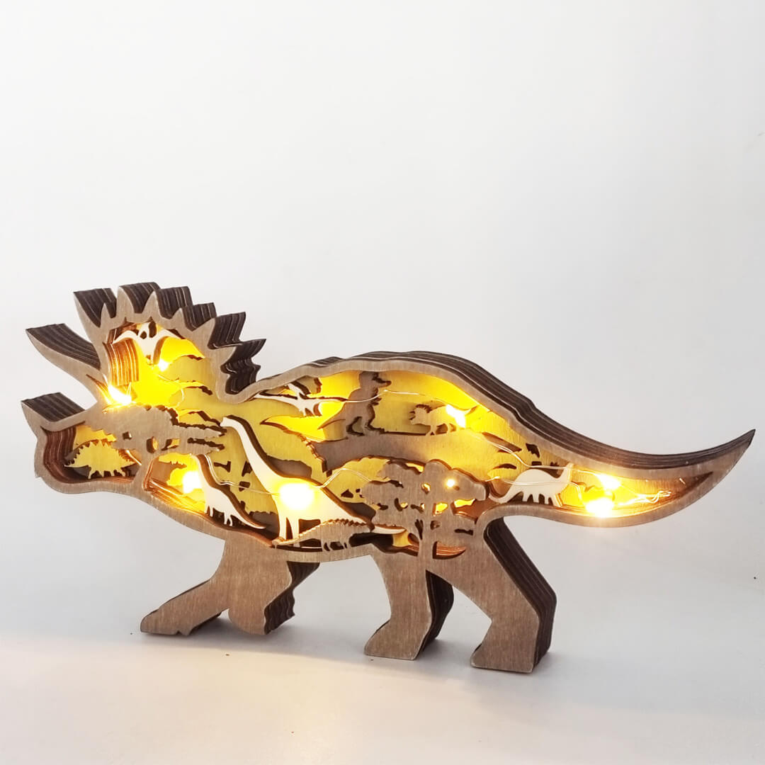 3D Wooden Triceratops Carving Handcraft