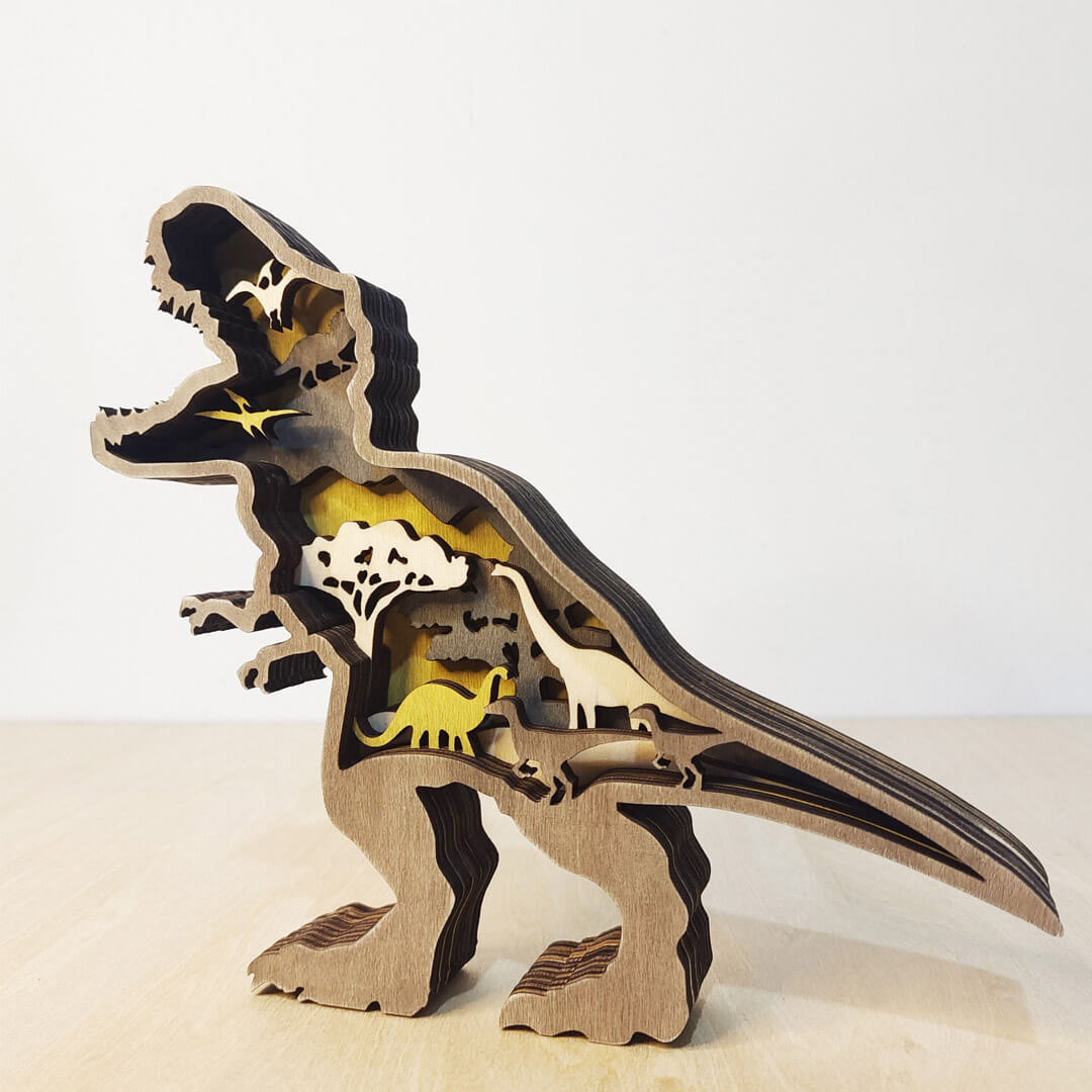 3D Wooden Dinosaur Carving Handcraft