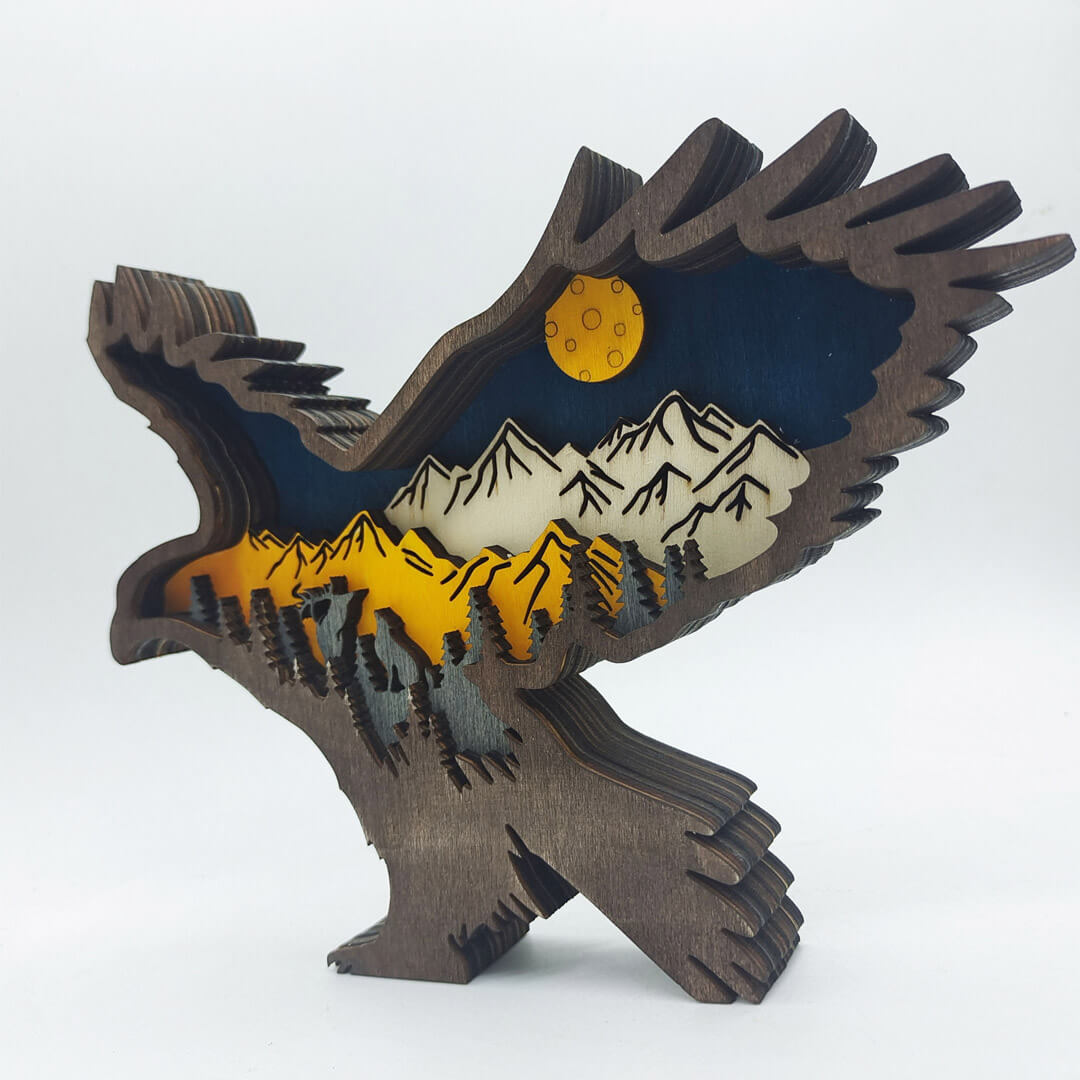 3D Wooden Eagle Carving Handcraft