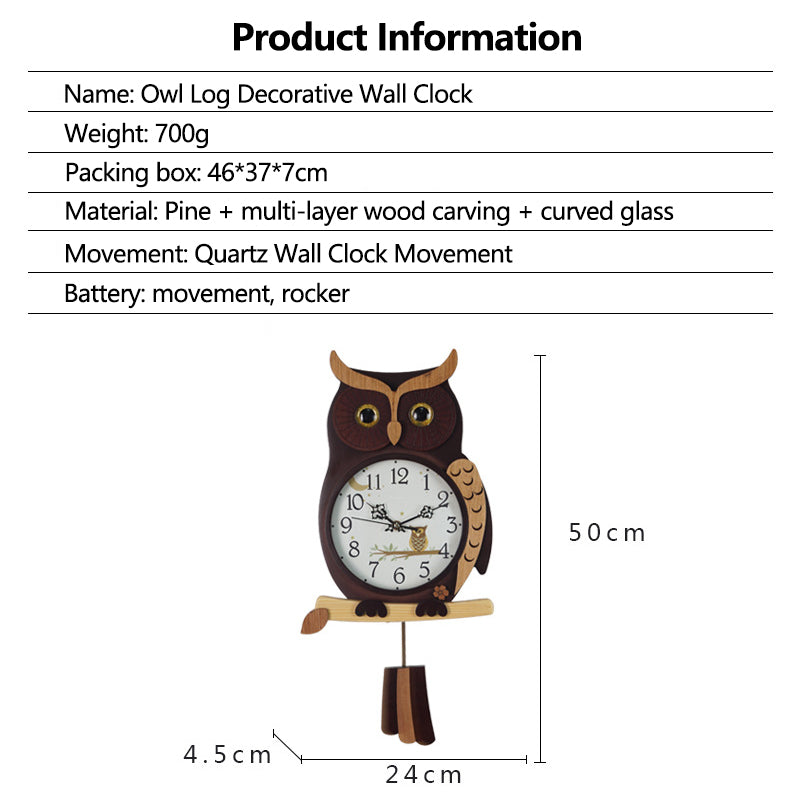 Eule Holz-Quarz-Wanduhr