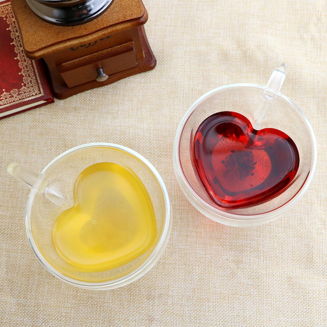 Glass Love Heart Shaped Coffee Tea Mug