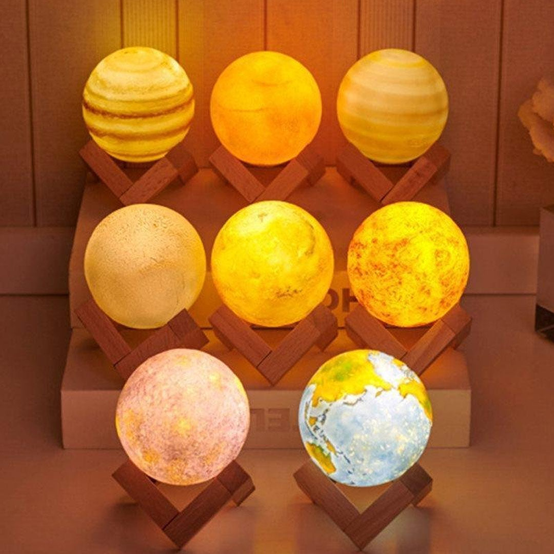 Set di lampade a LED con stampa 3D di otto pianeti