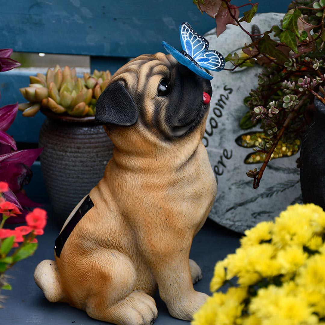 Perro/gato con mariposa luces solares decoración de jardín