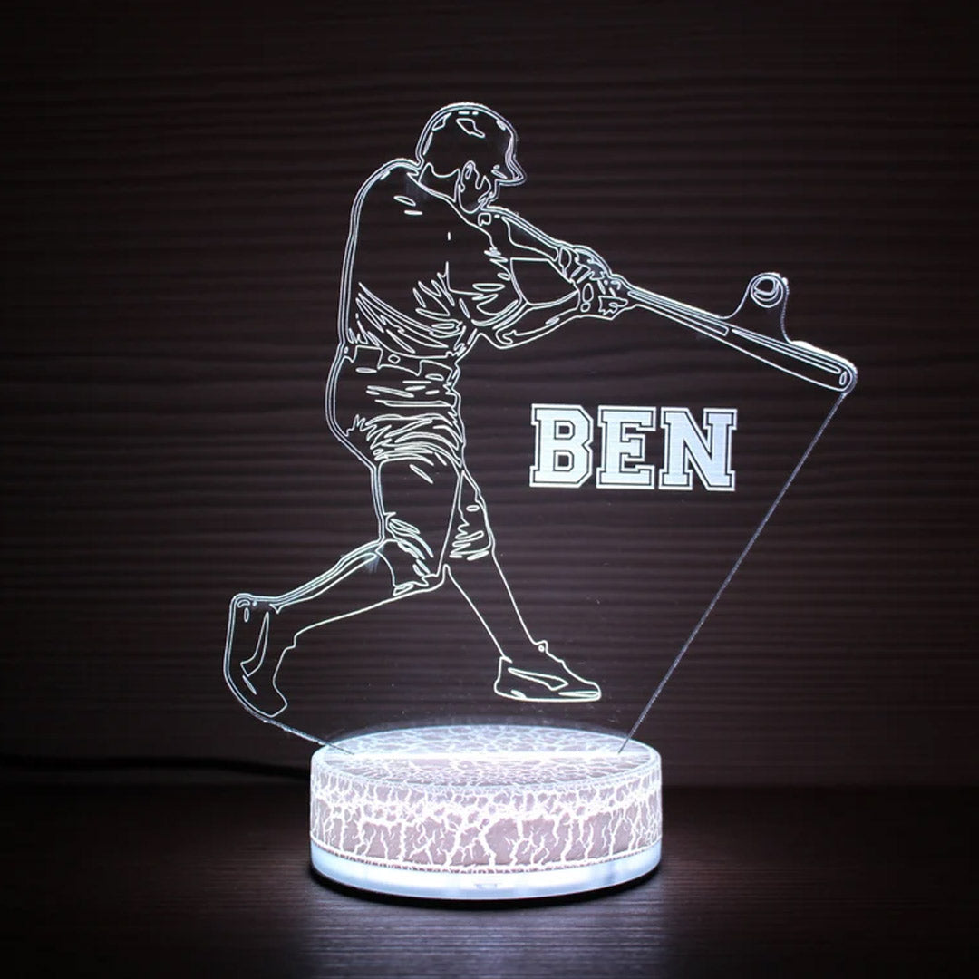 Luce notturna personalizzata per giocatore di baseball