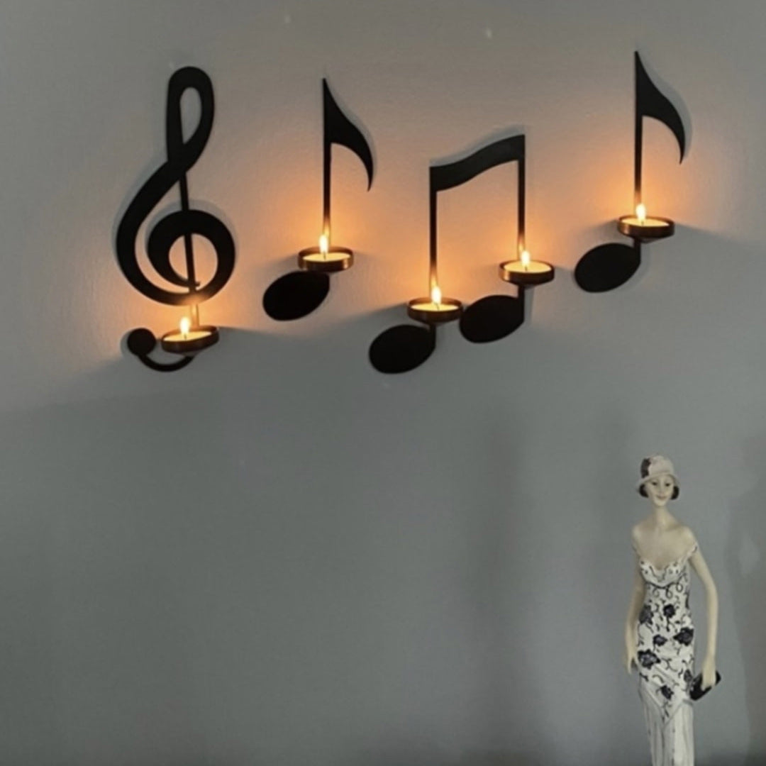 Black Music Note Decorative Wall Candle Holder