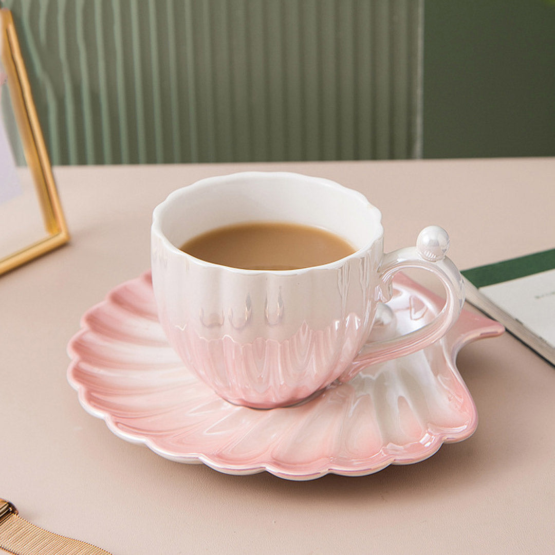 Tasse à thé Creative Pearl Shell avec soucoupe
