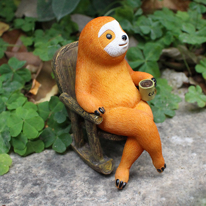 Rocking Chair Sloth Garden Statue Drinking Coffee