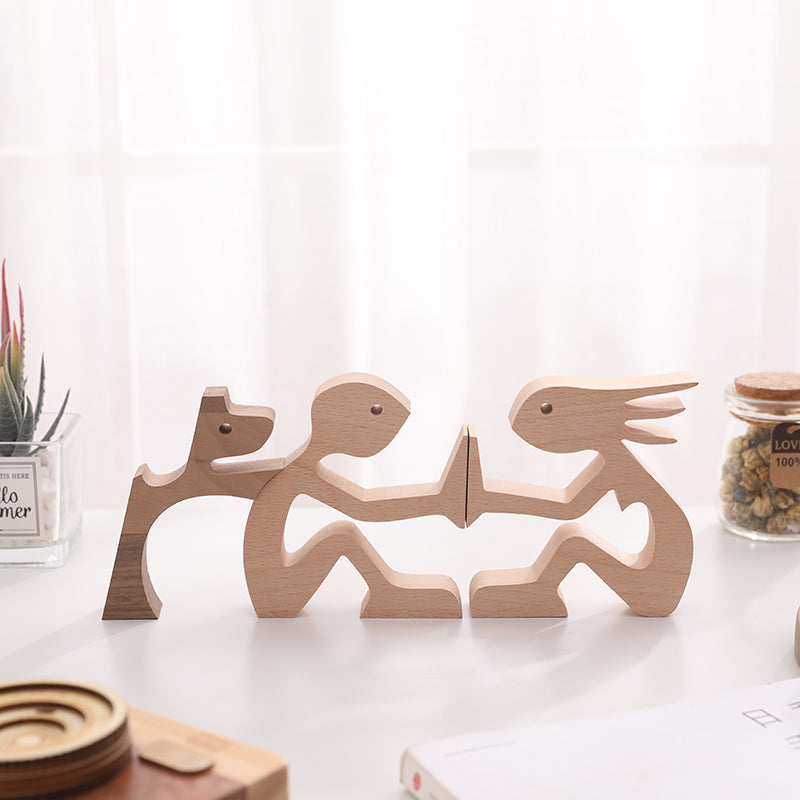 Adorno de madera humano y perro