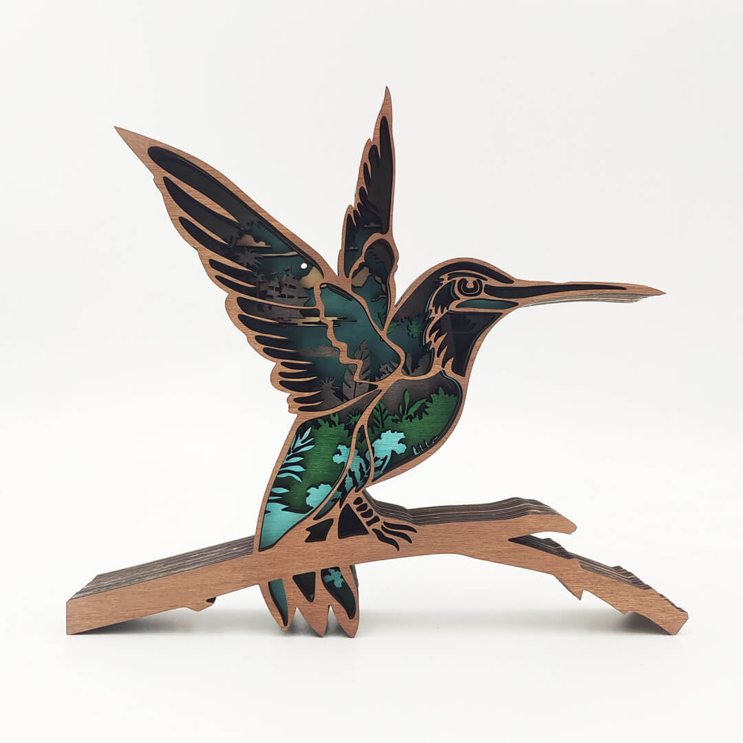3D Wooden Hummingbird Carving Handcraft