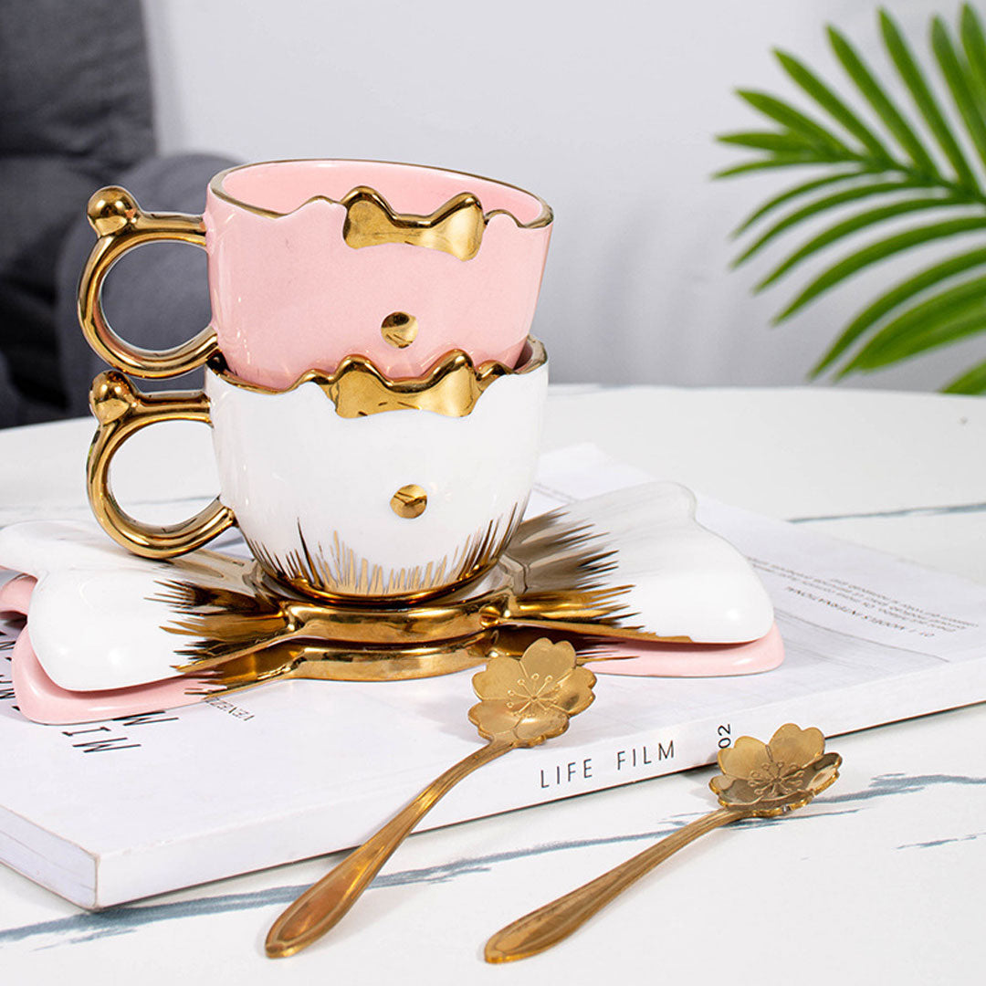 Bow Tie Cat Shape Mug With Saucer & Spoon