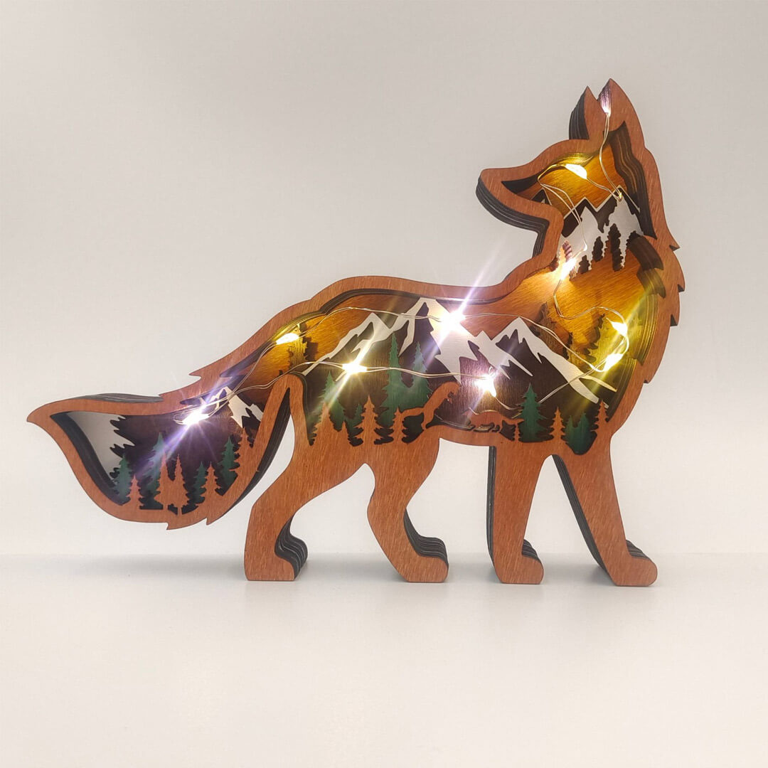 3D Wooden Running Fox Carving Handcraft