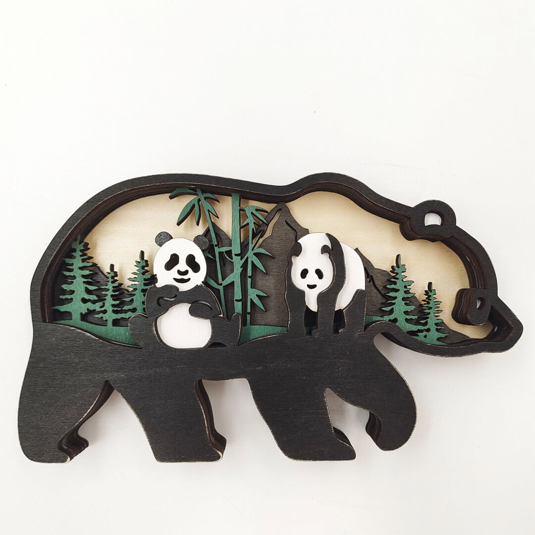 3D Wooden Panda Carving Handcraft